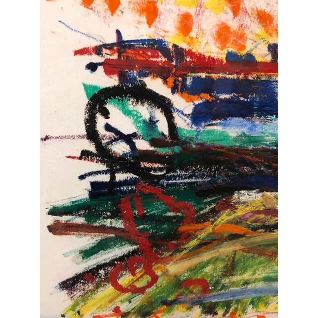 John EvansUntitled Abstract Landscape Oil Pastel Painting Figurative Abstraction, 1995 For Sale - Image 4 of 8