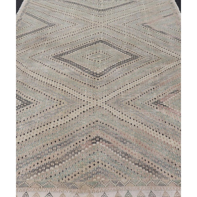 Tribal Vintage Turkish Embroidered Flat-Weave Rug With Geometric Design 7'4 X 10'6 For Sale - Image 3 of 15