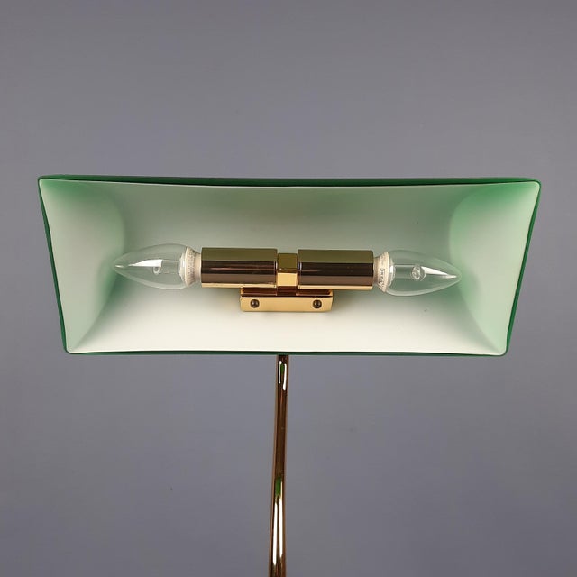Banker Table Lamp in Polished Brass with Satin Green Glass Shade, 1970s For Sale - Image 9 of 16