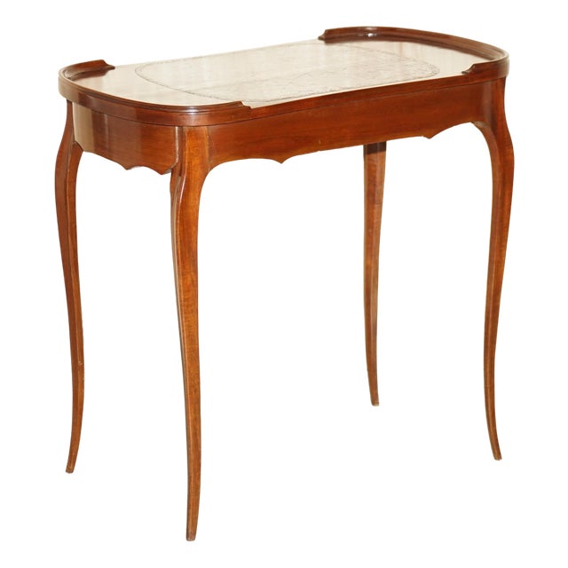 Antique Kidney Shaped Occasional Table with Drawers and Brown Leather Top, 1860 For Sale
