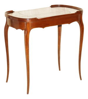 Antique Kidney Shaped Occasional Table with Drawers and Brown Leather Top, 1860