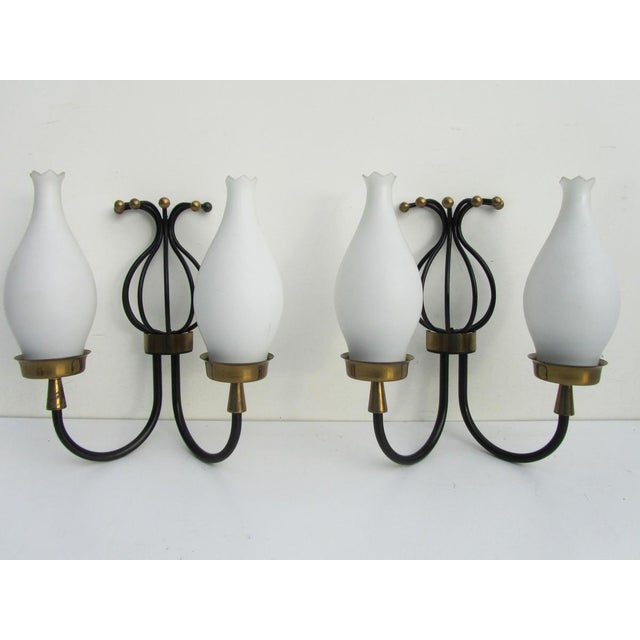 Mid-Century Modern Wall Light Sconces attributed to Angelo Lelii for Arredoluce, Italy, 1950s, Set of 2 For Sale - Image 3 of 12