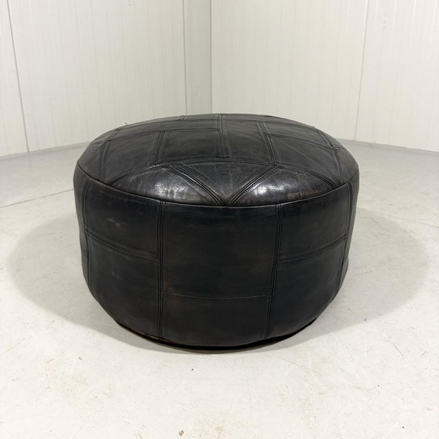 Mid-Century Modern Black Patchwork Leather Pouf from De Sede, 1970s For Sale - Image 3 of 9