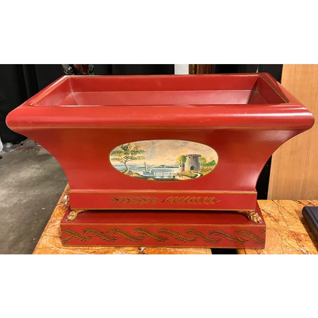 Neoclassical Neo-Classical Style Red and Gilt Tole Planter / Cachepot / Urn by Maitland-Smith For Sale - Image 3 of 5