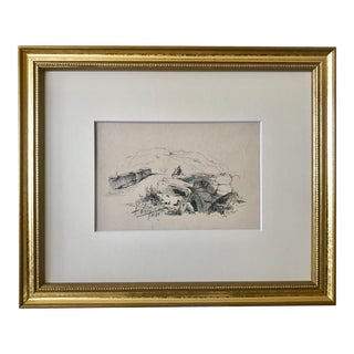Antique European School Drawing of a Traveler and a Bridge Artist Signed Dated 1881 For Sale