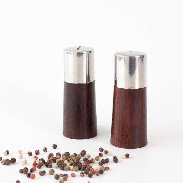 Vintage Danish Wood and Chrome Salt and Pepper Shakers, 1960s, Set of 2 For Sale - Image 6 of 12