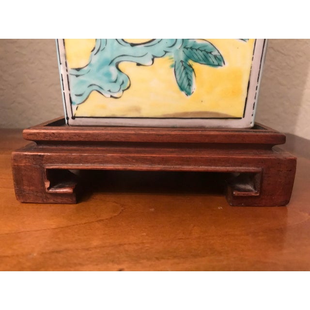 Wood Mid 20th Century Chinese Porcelain Hand Painted Table Lamp Yellow Floral For Sale - Image 7 of 9