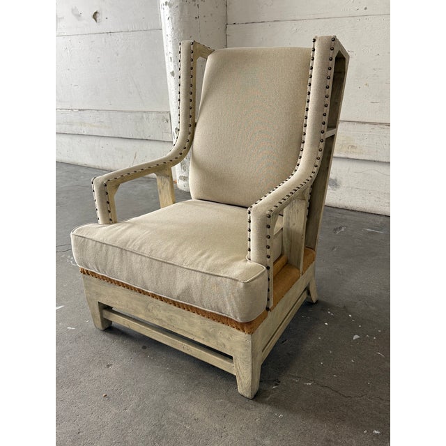 2010s Uttermost Schafer Linen Armchair For Sale - Image 5 of 12