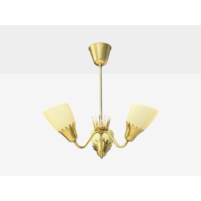 1940s Mid-Century Modern Hans Bergstrom Attr, Pendant Light, Brass, Glass For Sale In New York - Image 6 of 10