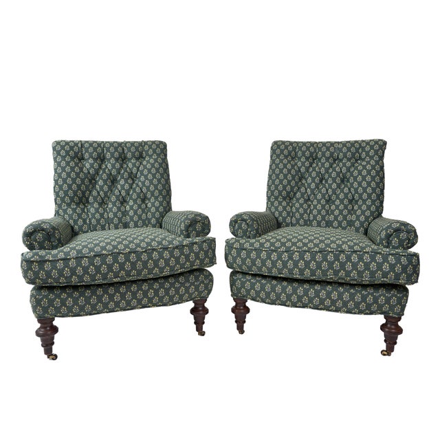 Pair of upcycled Lee Industry club chairs, upholstered in Ferrick Mason's woven Caroline in Forest. The comfortable chairs...