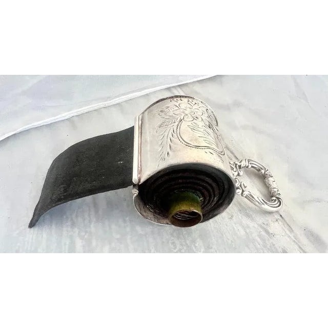 Silver Victorian Style Retractable Razor Strap Enclosed in Silver For Sale - Image 8 of 12