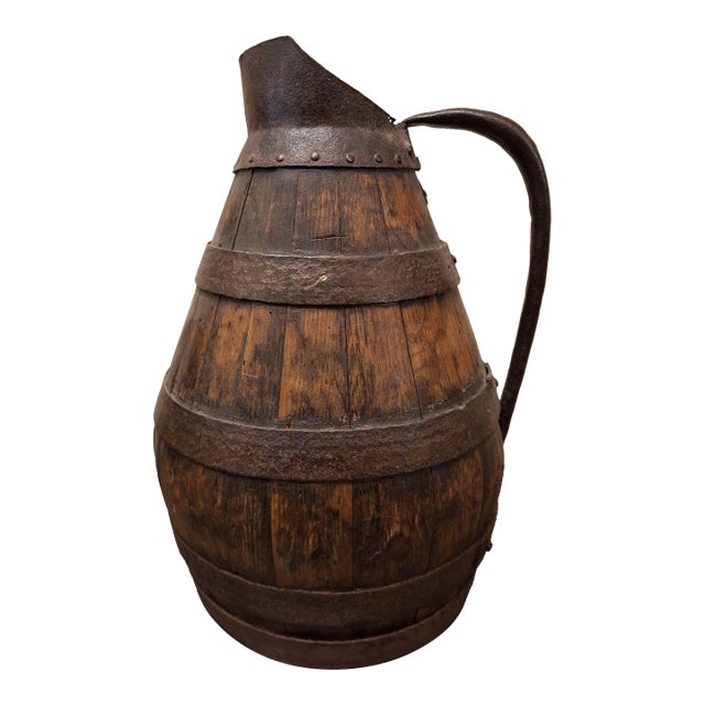 Antique French Wood and Iron Wine Pitcher For Sale
