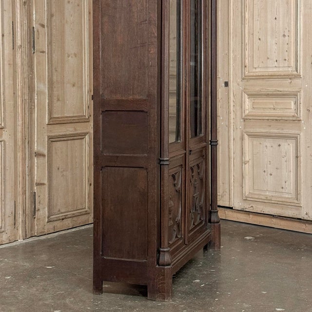 19th Century French Gothic Revival Carved Oak Library Bookcase For Sale - Image 15 of 18