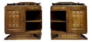 French Oak Bedside Tables with Portoro Marble Tops, 1930s, Set of 2