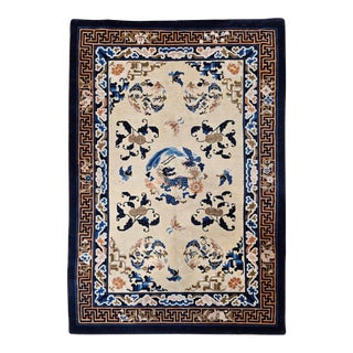 Vintage Chinese Art Deco Area Rug, Hand-Knotted Wool Pile, Ivory Field, 5' x 7' For Sale