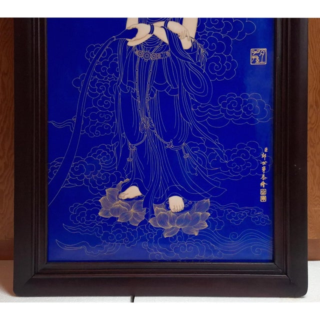 Chinese Porcelain Buddhist Temple Plaque Standing Kuan Yin For Sale - Image 4 of 5