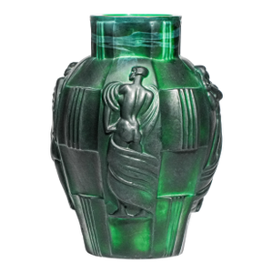 Antique Art Deco Malachite Glass Figural Vase Home Decor Curt Schlevogt Company Artur Pleva Ingrid