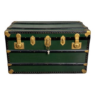 20th Century Green Wood and Metal Travel Trunk For Sale