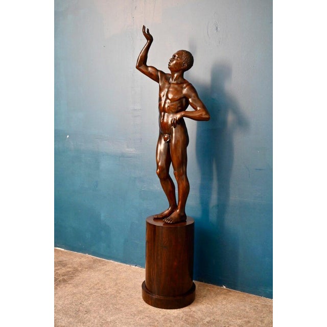 Italian Artist, Very Large Nude Sculpture of a Young Man, 1920s-1940s, Wood For Sale - Image 3 of 18