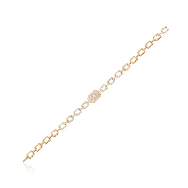 Not Yet Made - Made To Order Solid 18k Yellow Gold Interlocking Link Chain Diamond Wedding Bracelet For Sale - Image 5 of 12