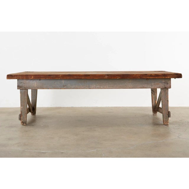 Rustic American Pine Primitive Work Table or Coffee Table For Sale - Image 3 of 13