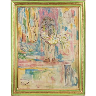 Sirio Pellegrini, Girl, 1976, Oil on Board, Framed For Sale