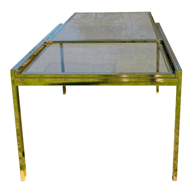 DIA - Design Institute America Mid 20th Century Expanded Glass and Brass Dining Table For Sale - Image 4 of 9