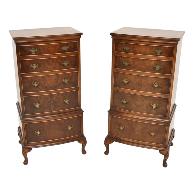 Antique Georgian Burr Walnut Chests of Drawers, 1930s, Set of 2 For Sale