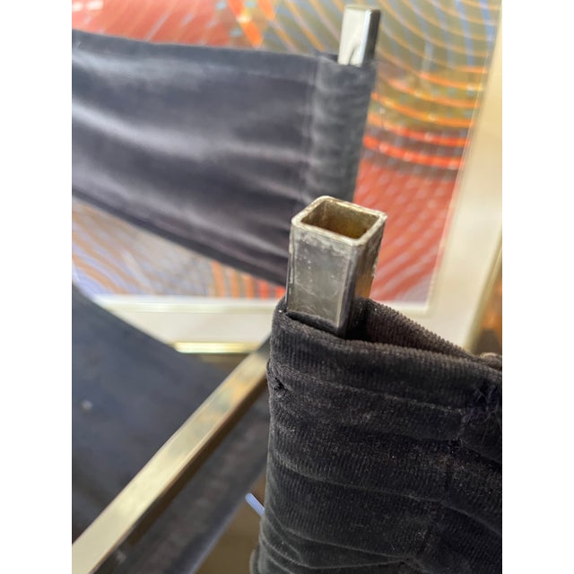 Mid Century Chrome Directors Chairs Glam Era in Black Velvet For Sale - Image 9 of 13