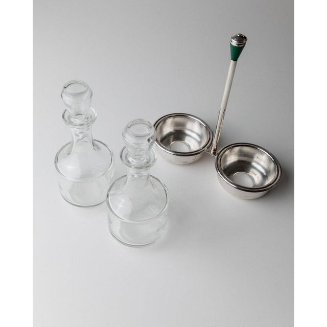 Vintage Silver-Plated Glass Salt and Pepper Shaker and Vinegar and Oil Bottles, Italy, 1970s, Set of 5 For Sale - Image 4 of 12