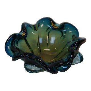 Mid 20th Century Barovier Toso Italian Murano Style Art Glass Flower Centerpiece Bowl Compote Dish For Sale