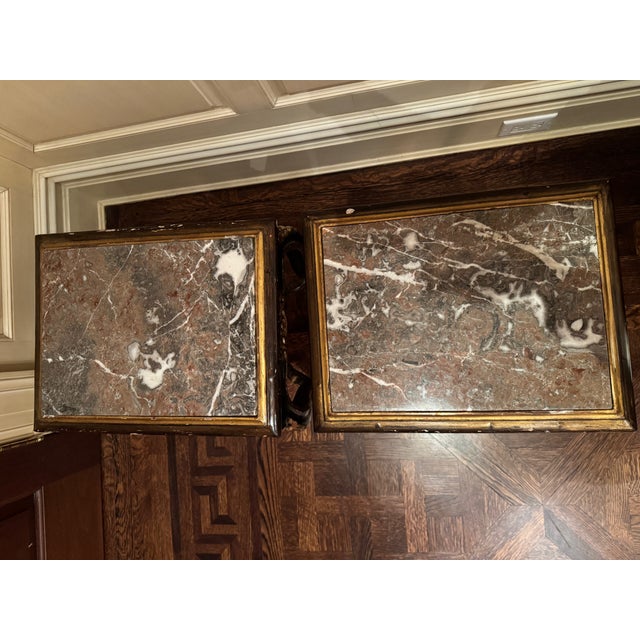 Pair of Hand-Carved Antique Gilt Side Tables From Paris With Breccia Marble Tops For Sale - Image 9 of 9