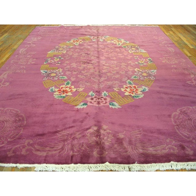 1920s Chinese Art Deco Carpet on Pink-Rose Background 9' x 11' 8" - 275 x 355 cm