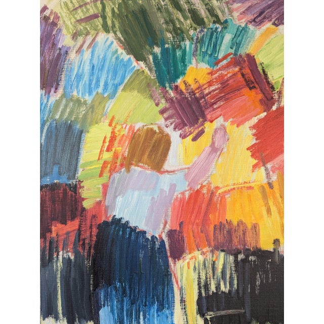 Blue Mid-Century Modern 'Amidst the Bloom' Vintage Original Abstract Painting, Framed For Sale - Image 8 of 11