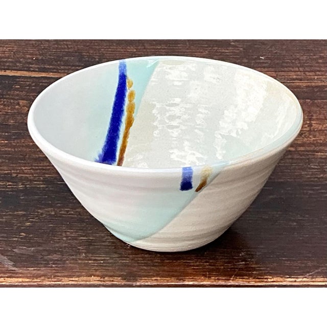 White Handcrafted Abstract Glazed Ceramic Bowl For Sale - Image 8 of 14