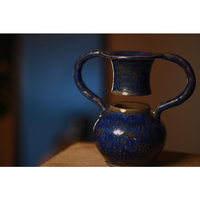 Contemporary Blue Ceramic Vase For Sale - Image 3 of 9