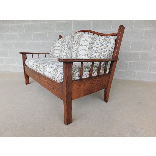 Hunt Country Oak Bird Cage Shaker Art & Crafts Style Settee Sofa 61"w For Sale In Philadelphia - Image 6 of 12
