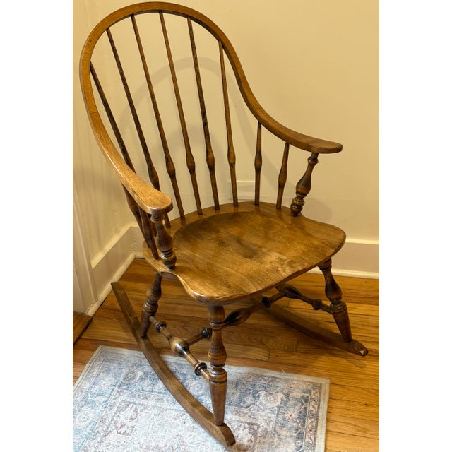 1980s Ethan Allen Windsor Bowback Rocking Chair in Nutmeg For Sale - Image 5 of 10