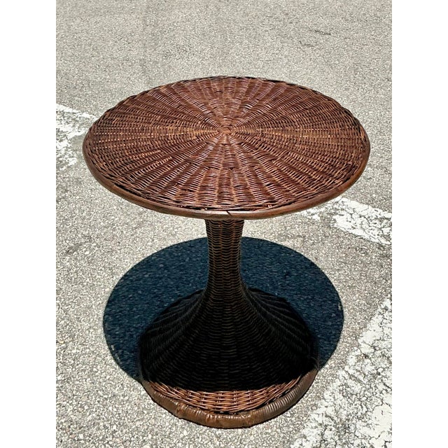 Mid-Century Modern Vintage Woven Rattan Drinks Table For Sale - Image 3 of 12