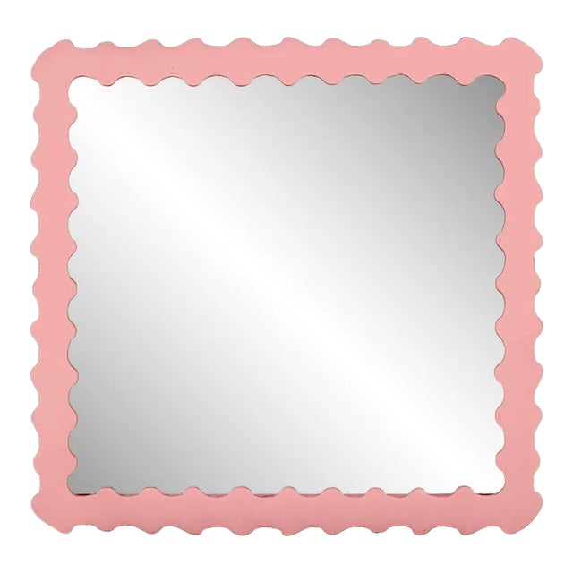 Fleur Home Audubon Bamboo Square Mirror in Pink Punch, 36x36 For Sale