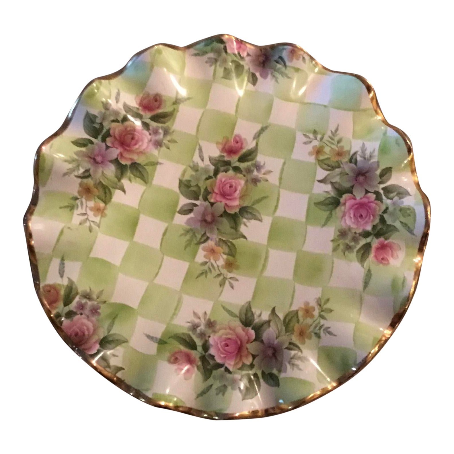 Vintage MacKenzie Childs Honeymoon Ruffled Pedestal Cake Plate in Sweet