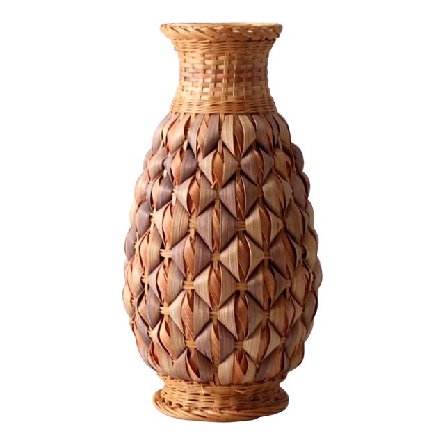 Vintage Wicker Wrapped Vase For Sale