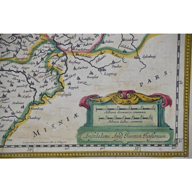West Germany: Original Hand Colored 17th Century Map by Johannes Janssonius , 1640 For Sale - Image 4 of 5