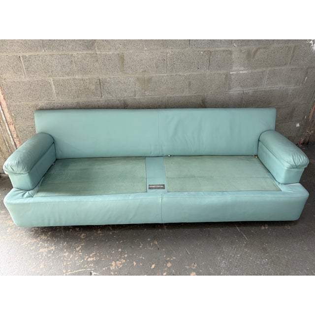Vintage Postmodern Teal Leather Sofa by Directional Furniture. Circa 1980s. For Sale - Image 15 of 18
