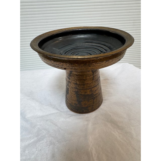 Japanese Somayaki Double Walled Ceramic Pedestal Stand, Signed For Sale - Image 3 of 12