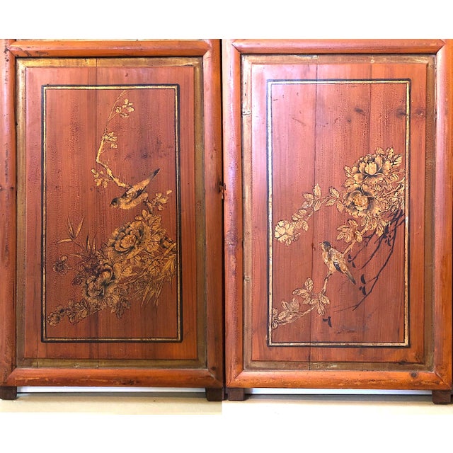 Early 20th Century Antique Chinese Wedding Screen - Hand-Painted - Four Panels For Sale - Image 5 of 13