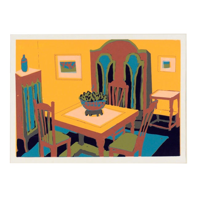 Yellow Dining Room Interior - Multi Layer Fauvist Screenprint on Archival Paper by Doris Warner For Sale