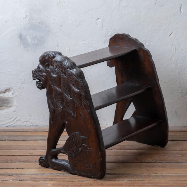 Victorian Carved Lion Library Steps, 19th Century For Sale In Savannah - Image 6 of 13
