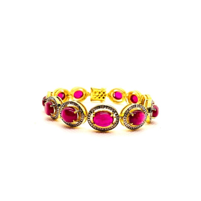 Bochic “Capri” Vintage Natural Ruby & Diamond Bracelet Set In 18K & Silver For Sale In New York - Image 6 of 7