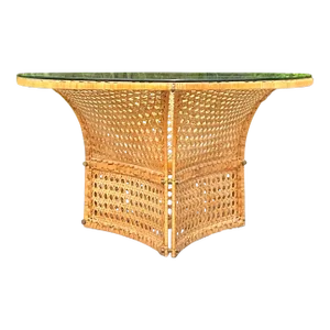 Late 20th Century Vintage Coastal Woven Rattan Dining Table After Danny Ho Fong
